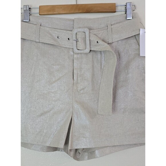 Nine West Belted Linen Blend Shorts Womens Size Small Metallic Gold Welt  Pocket - Picture 4 of 12